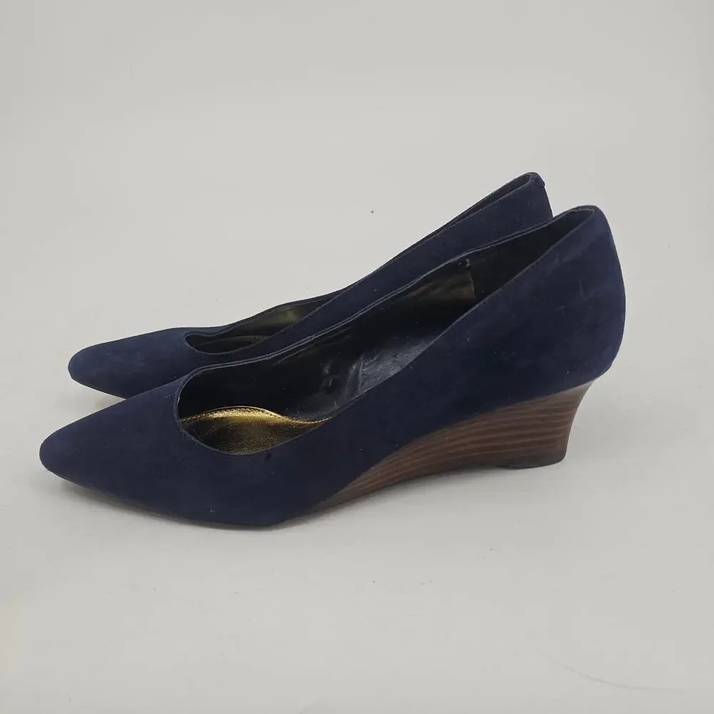 Lauren Ralph Lauren Celia Wedge Pumps Heels Pointed Toe Suede shoe navy blue 10